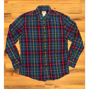 L.L. Bean Slightly Fitted Flannel Shirt Men’s M Tartan Plaid Green Red Cotton